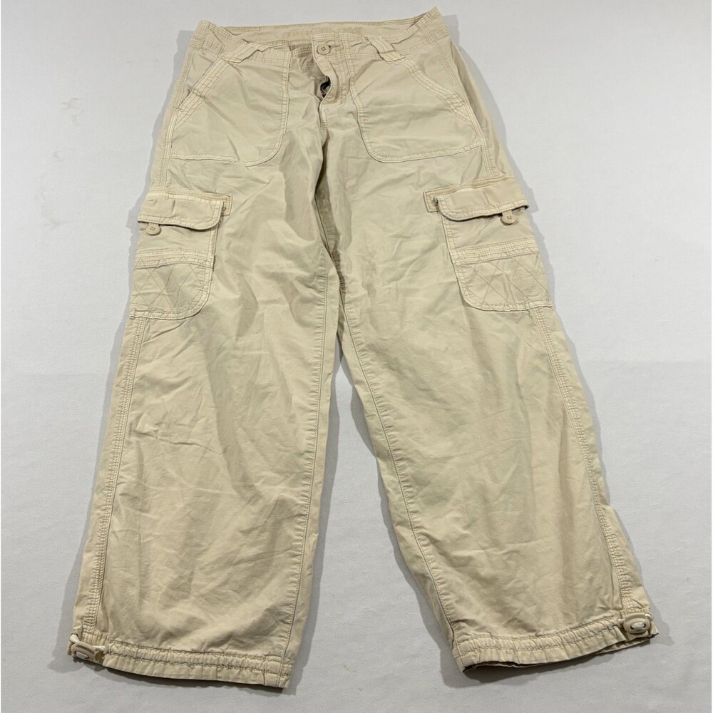 American Eagle Pants Womens Short Beige Hi Rise Baggy Wide Leg Cargo Stretch 4